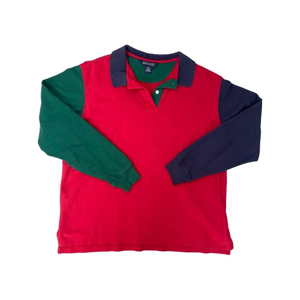 Vintage 90s Long Sleeve color Block Polo Shirt